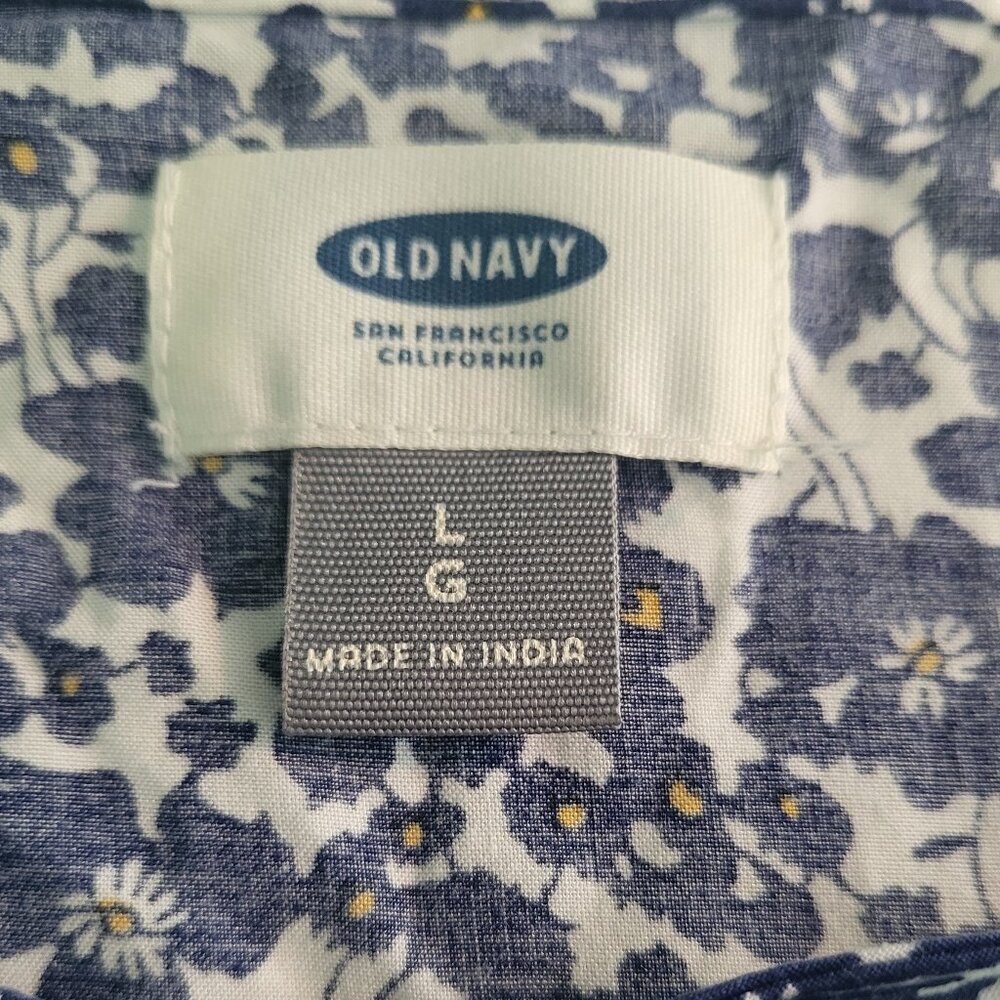 Old Navy Blue & White Floral Rayon Long Sleeve Midi Dress Women's Large - Picture 2 of 9